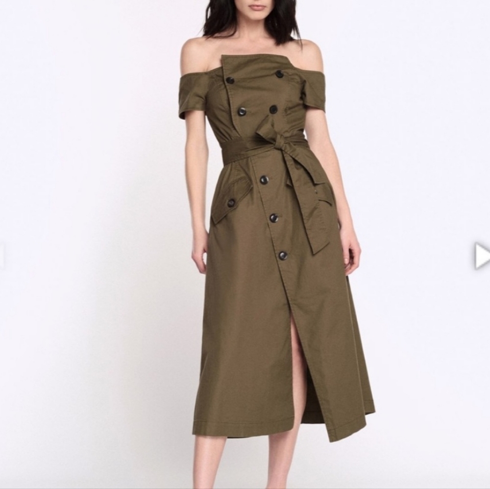 Marissa Webb Jensen Dress Midi Cotton Button Down Belted Tan Size XS - Picture 8 of 8